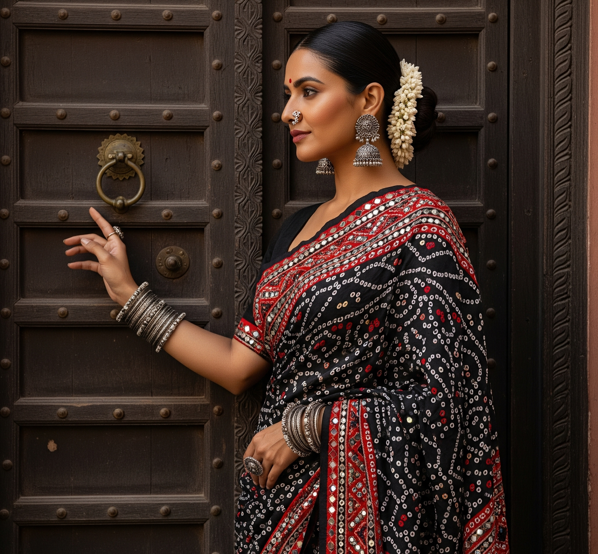 Styling a Black Bandhej Saree: Makeup, Jewelry & Blouse Tips
