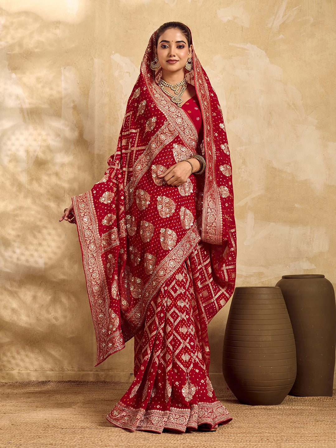 Buy Georgotte Bandhani Style Saree KcPc