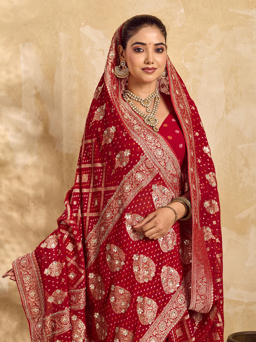 Buy Georgotte Bandhani Style Saree KcPc