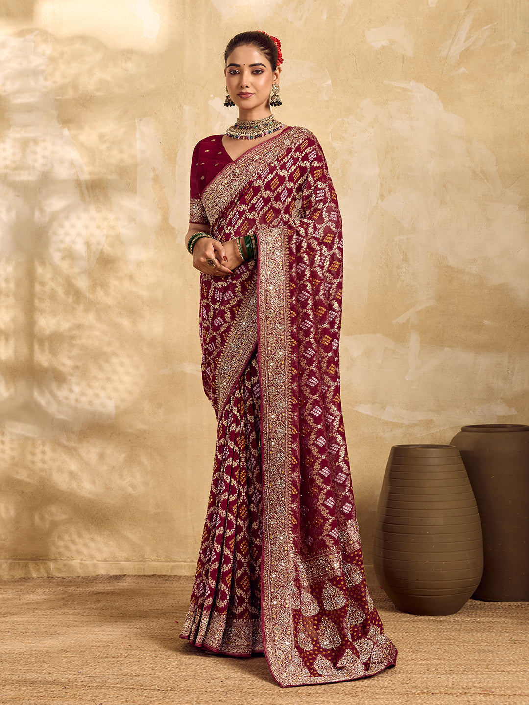 Buy New Traditional Style Saree With Cutdana Gulin Work KcPc