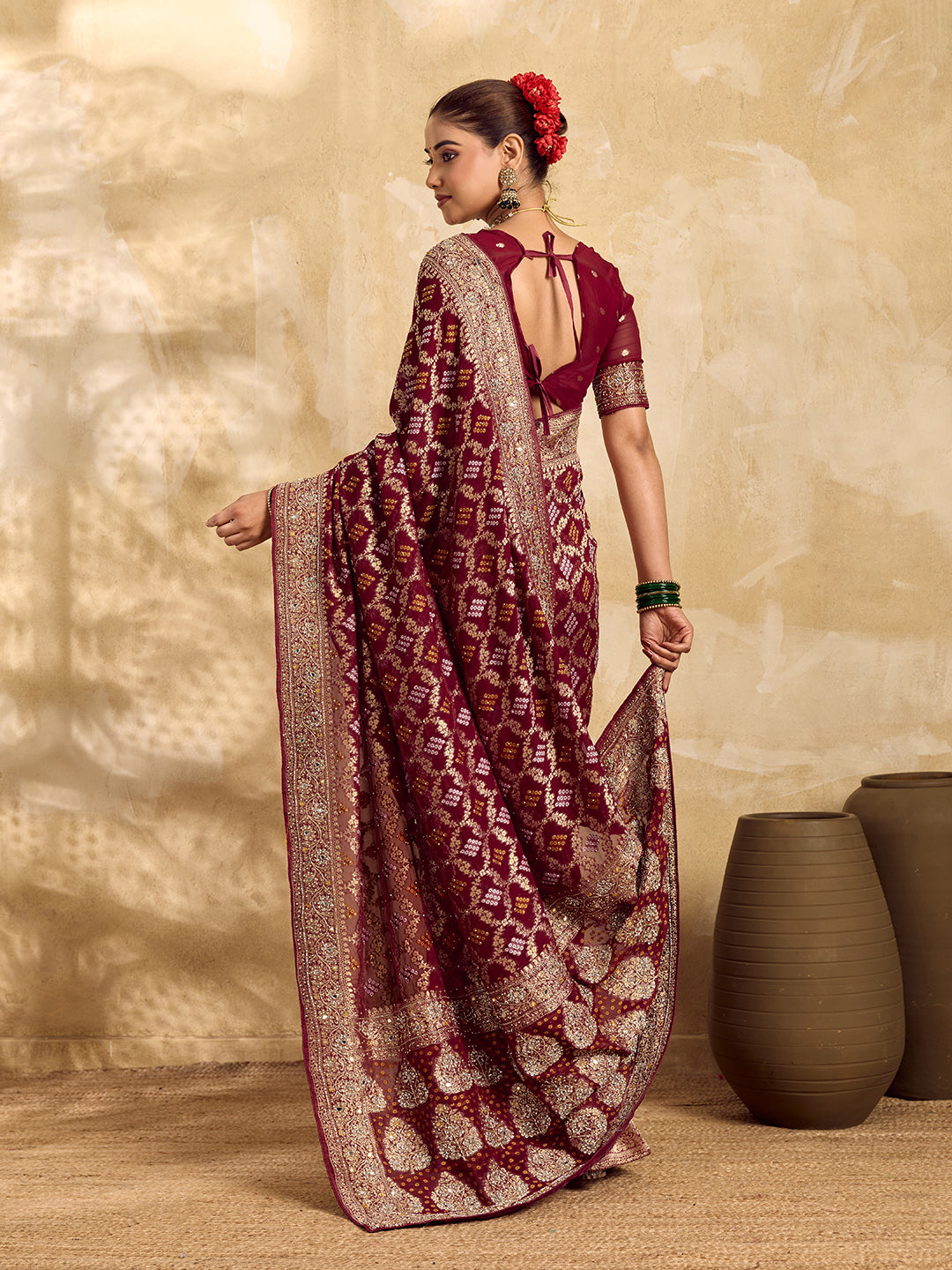 Buy New Traditional Style Saree With Cutdana Gulin Work KcPc