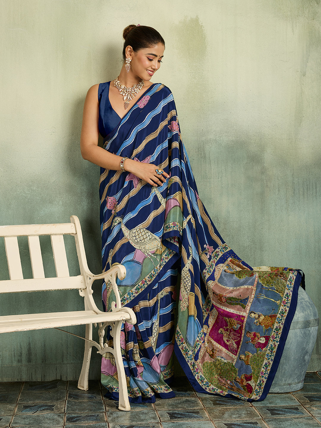 KcPc Pure Silk Kalamkari Saree with Thread WorkBRC