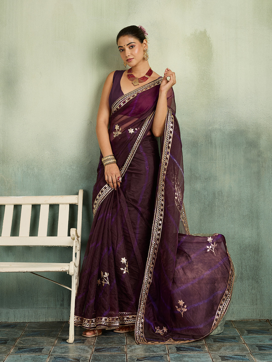 KcPc New Launch Organza Leheriya Style With Gotapatti Work Saree MHS