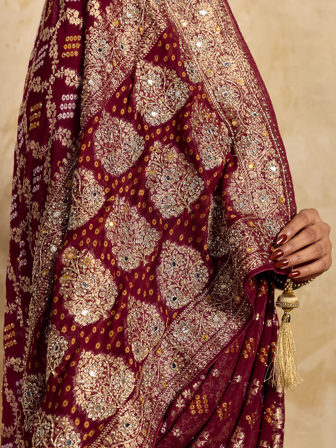 Buy New Traditional Style Saree With Cutdana Gulin Work KcPc