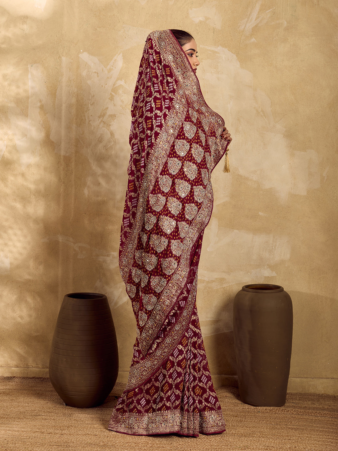 Buy New Traditional Style Saree With Cutdana Gulin Work KcPc