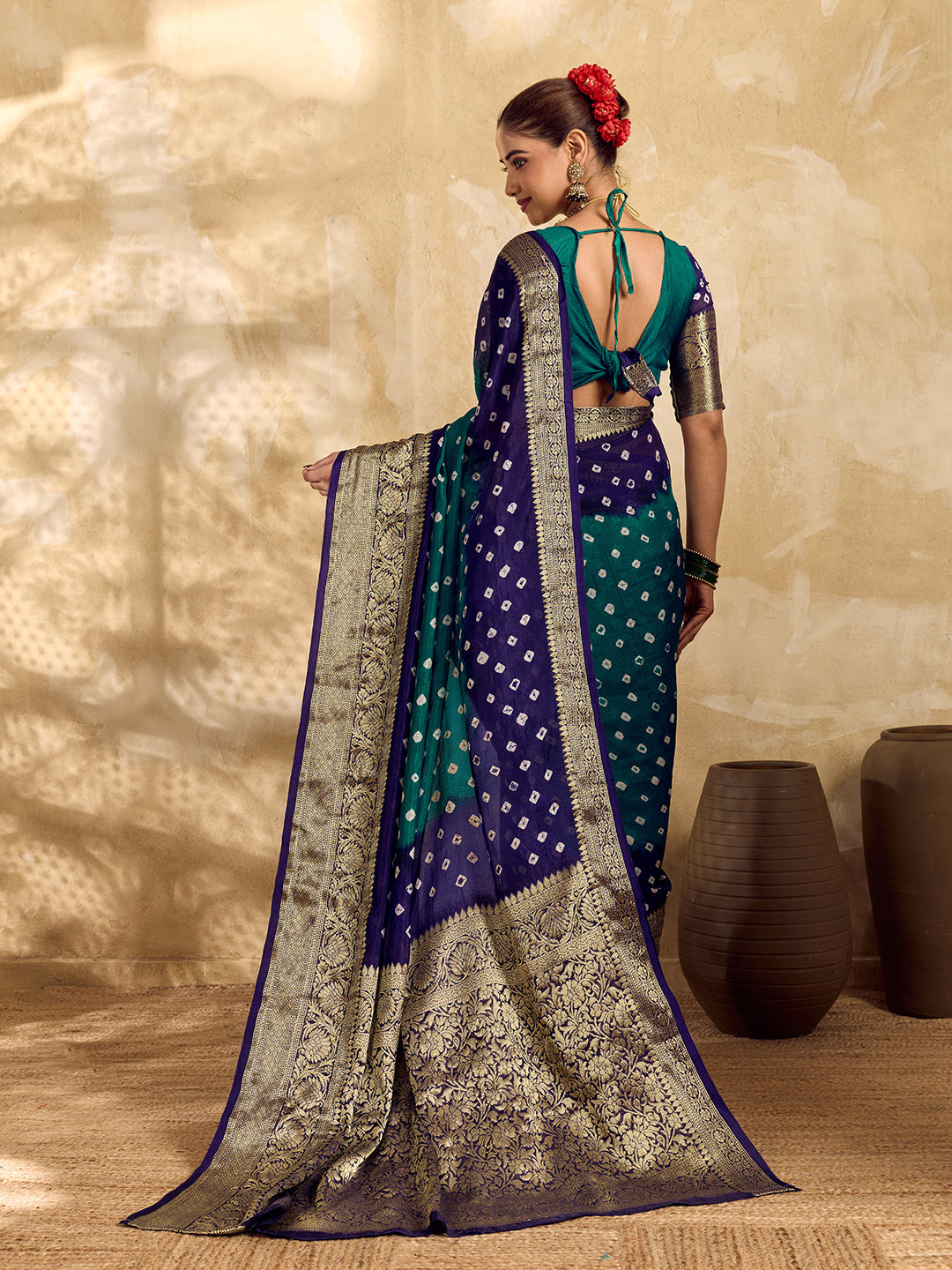 New Viscos Silk Bandhani Saree With Zari Border kcpc sam Rama Royal Blue RBW