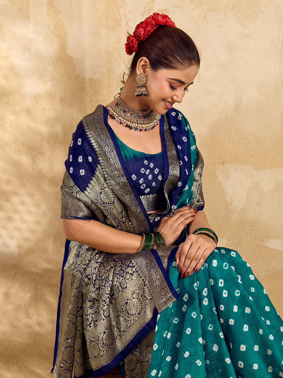 New Viscos Silk Bandhani Saree With Zari Border kcpc sam Rama Royal Blue RBW