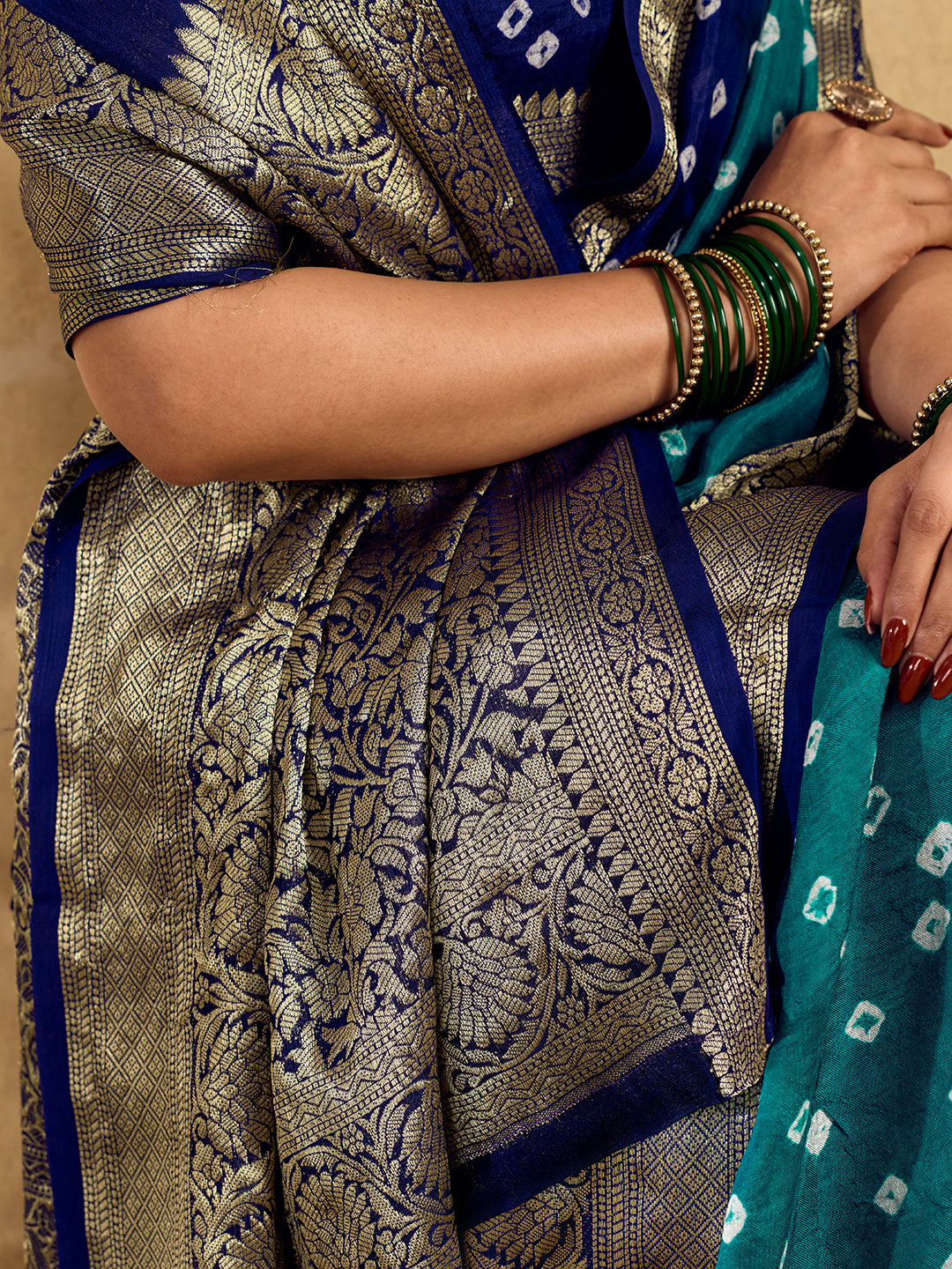 New Viscos Silk Bandhani Saree With Zari Border kcpc sam Rama Royal Blue RBW