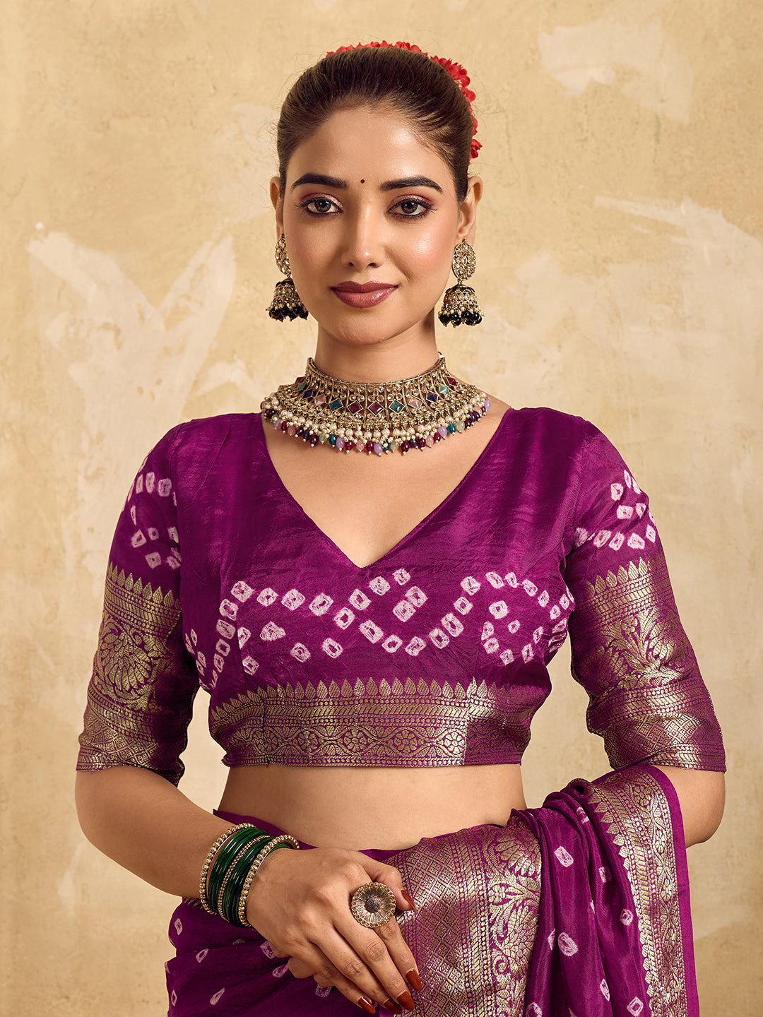 Buy Viscos Silk Bandhani Saree With Zari Borderunder 2000