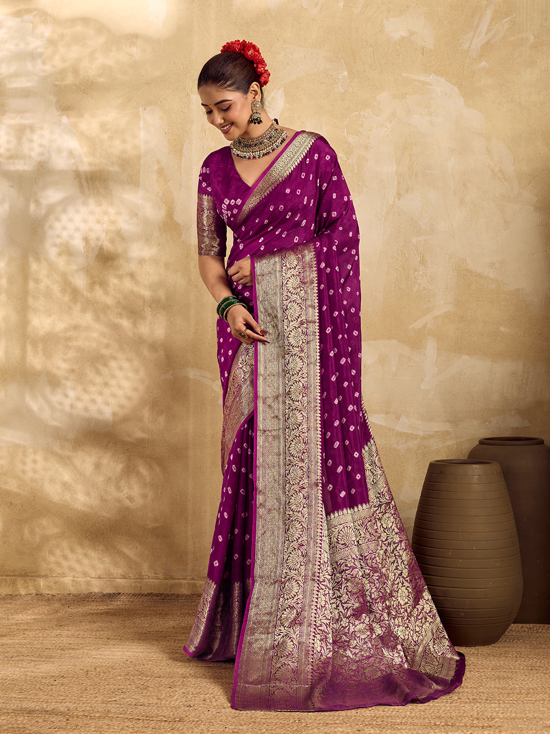 Buy Viscos Silk Bandhani Saree With Zari Borderunder 2000