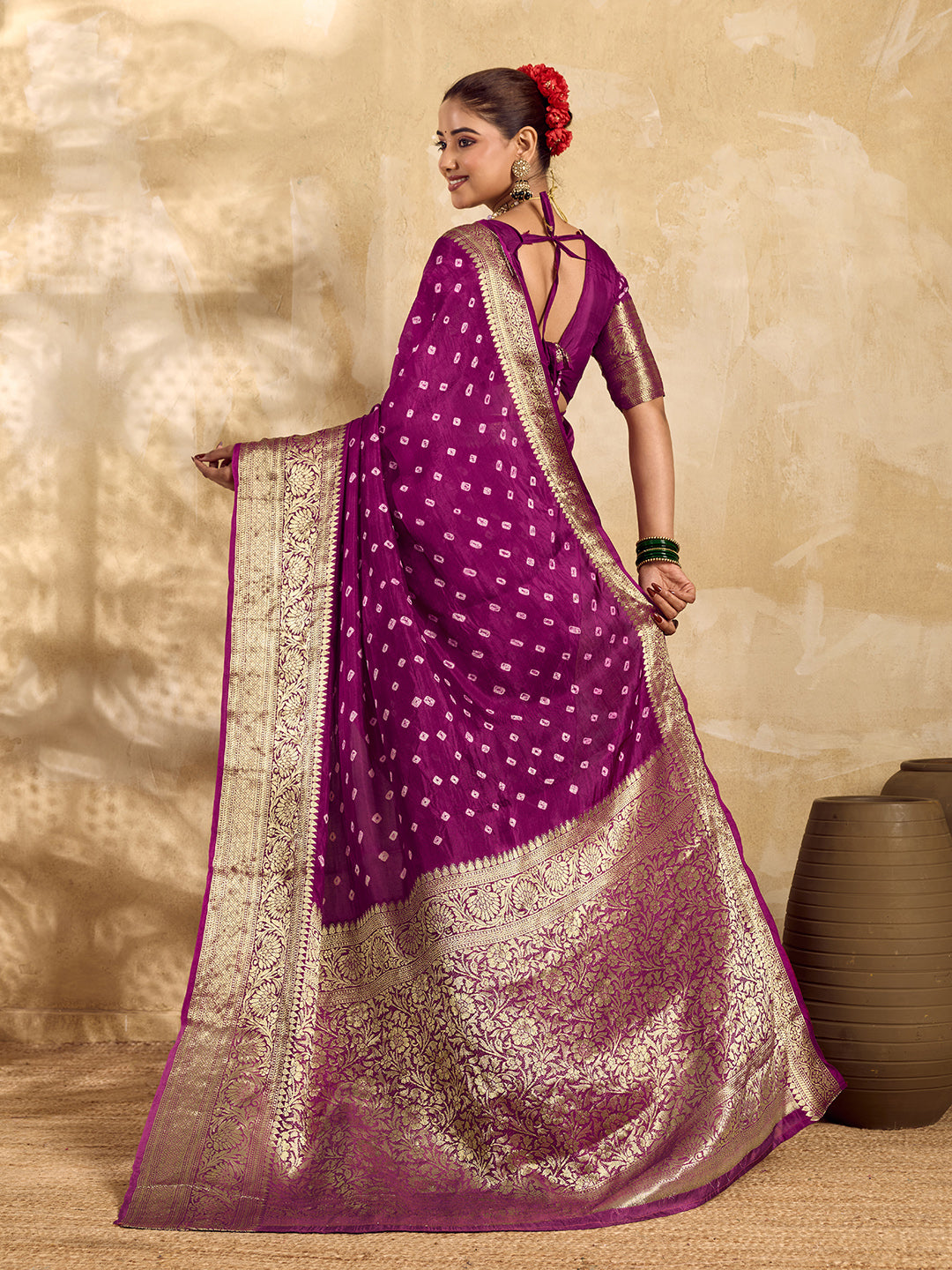 Buy Viscos Silk Bandhani Saree With Zari Borderunder 2000