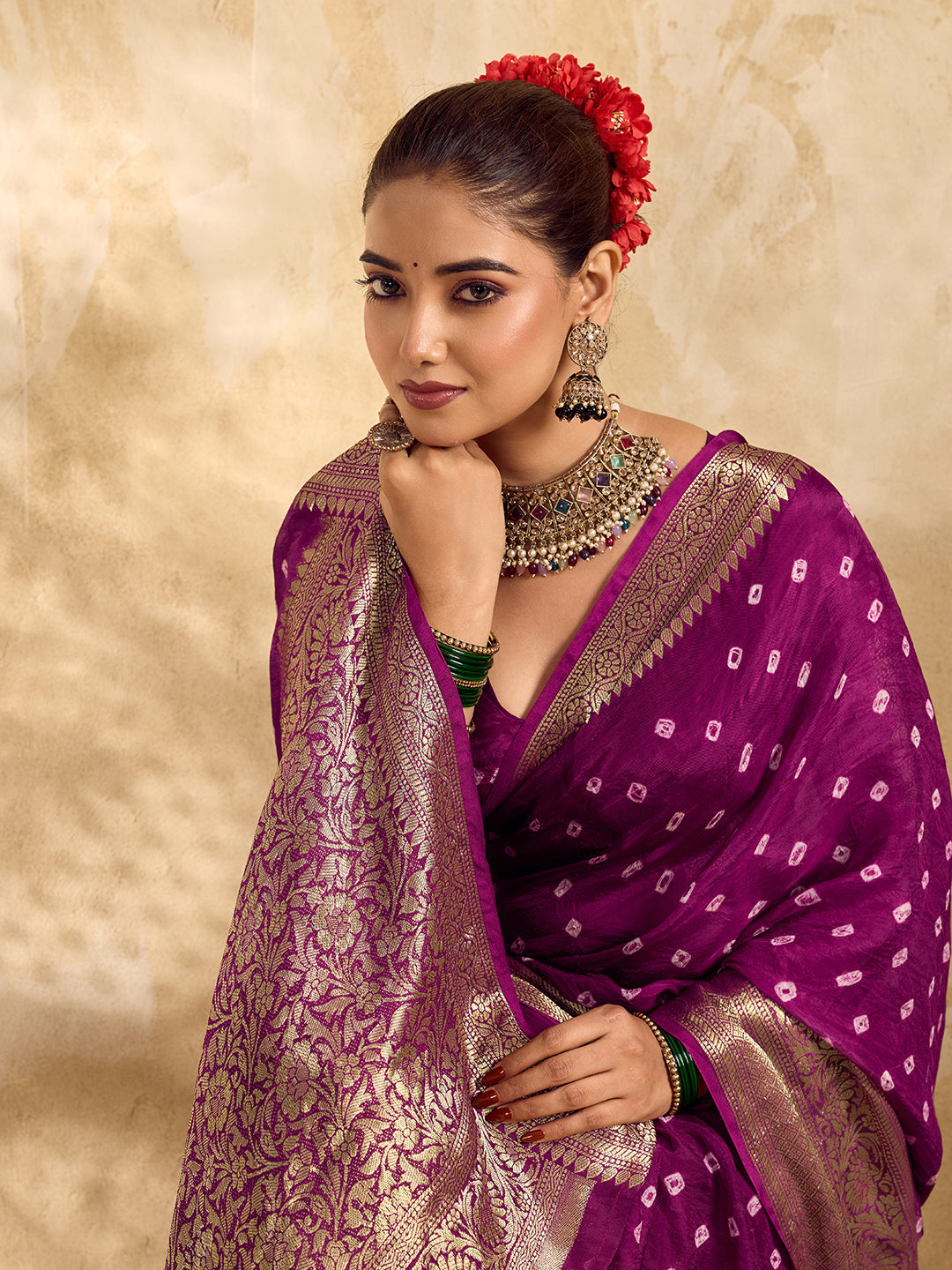 Buy Viscos Silk Bandhani Saree With Zari Borderunder 2000