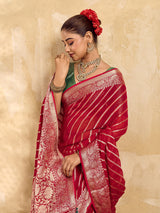 Buy New Pure khaddi Georgette Banarasi Handloom Leheriya Zari Weaving Saree
