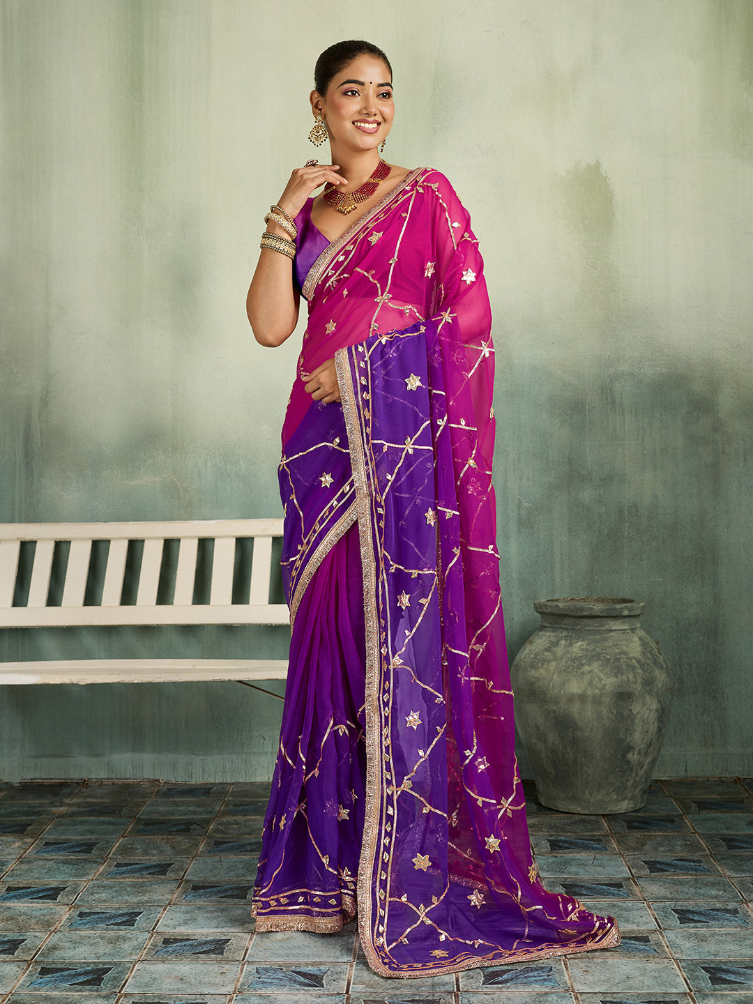 KcPc Beautiful Georgette Saree with Traditional Gotapatti Work MHS