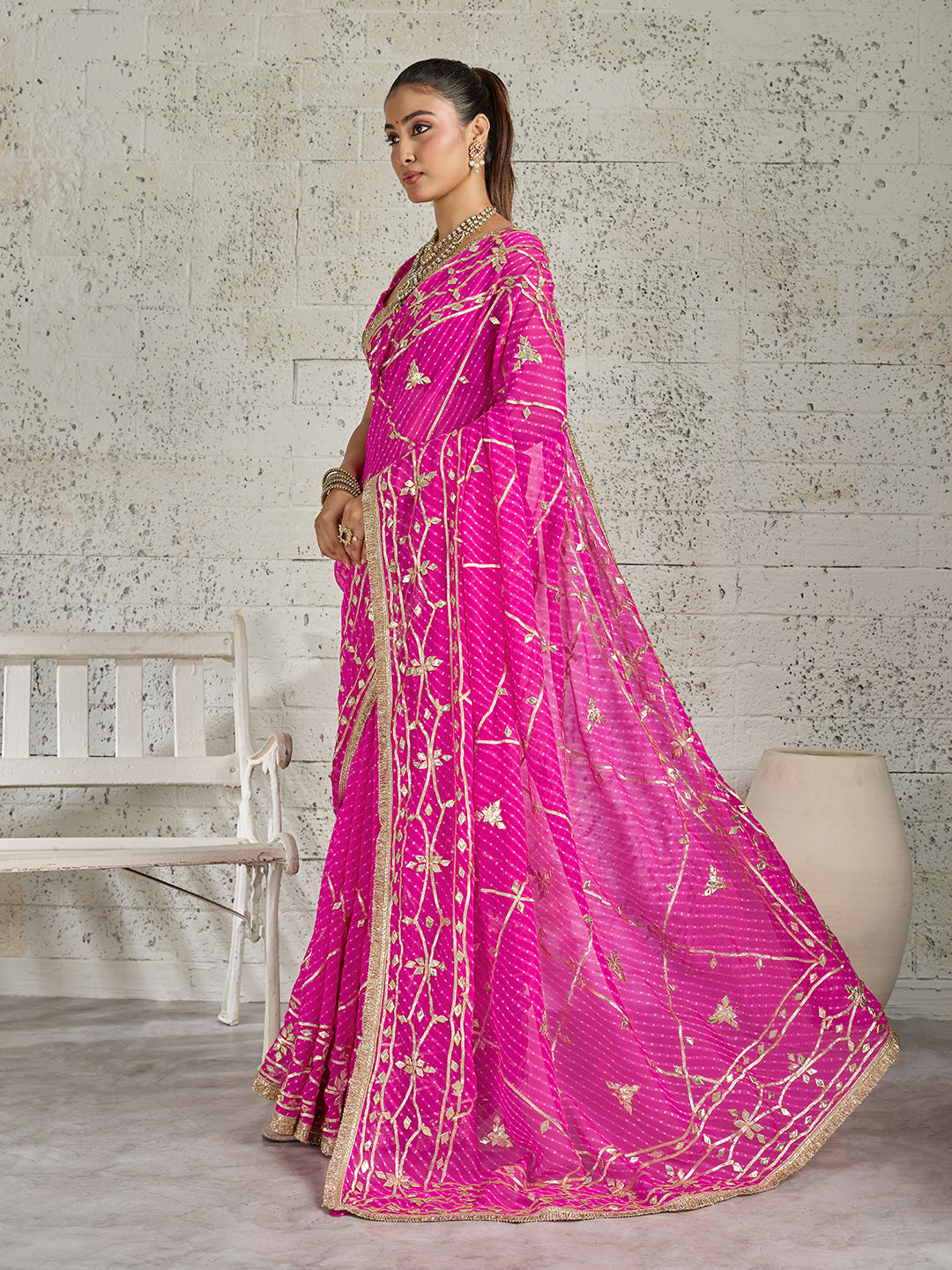 KcPc New Leheriya Style Georgette Saree with Gotapatti Work Saree MHS