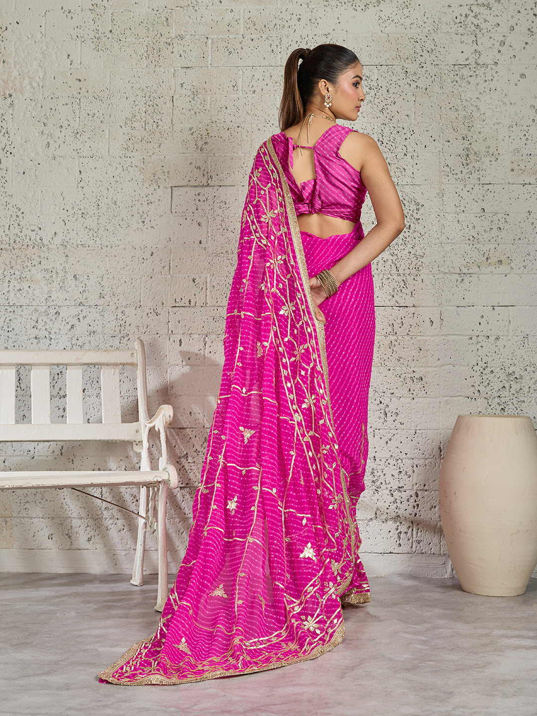 KcPc New Leheriya Style Georgette Saree with Gotapatti Work Saree MHS