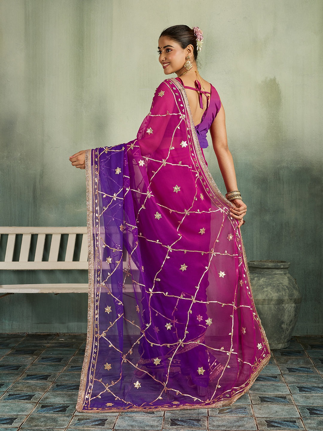 KcPc Beautiful Georgette Saree with Traditional Gotapatti Work MHS