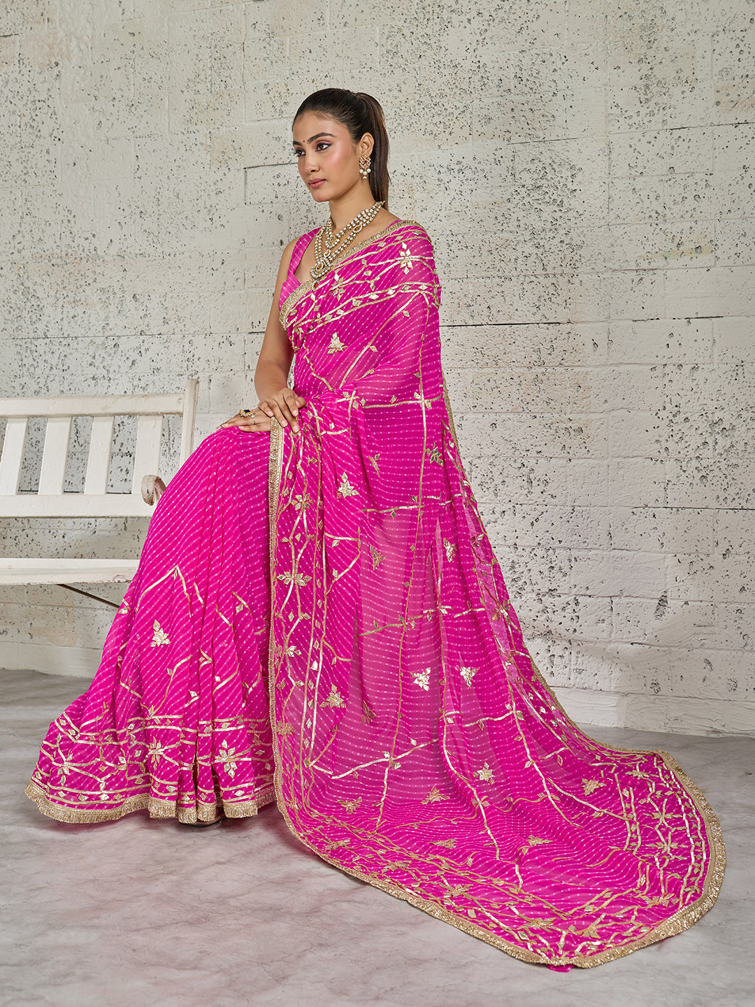 KcPc New Leheriya Style Georgette Saree with Gotapatti Work Saree MHS