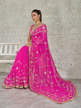 KcPc New Leheriya Style Georgette Saree with Gotapatti Work Saree MHS