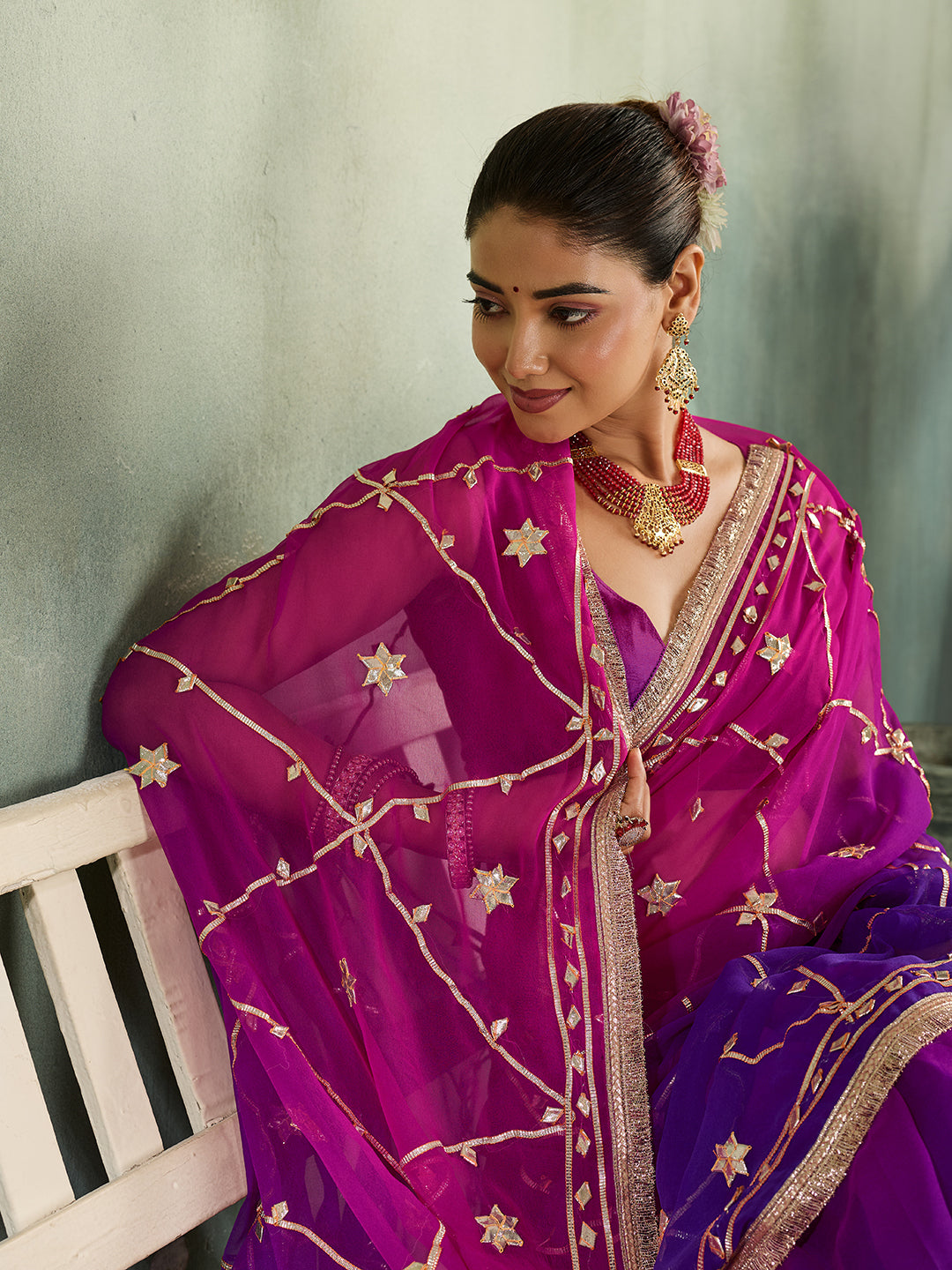 KcPc Beautiful Georgette Saree with Traditional Gotapatti Work MHS