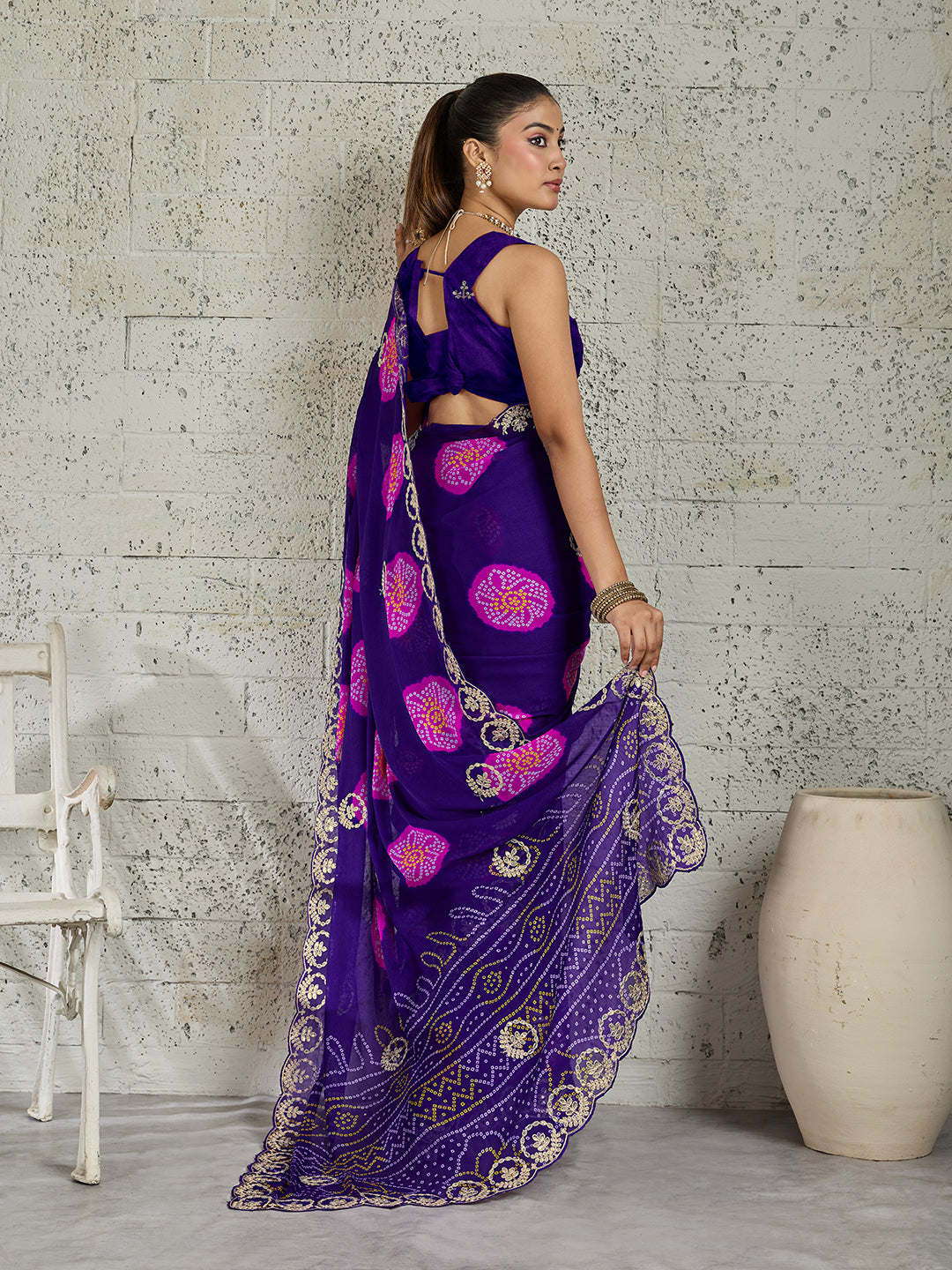 KcPc New Festive Bandhani Style Georgette Saree with Pattern Work PDM