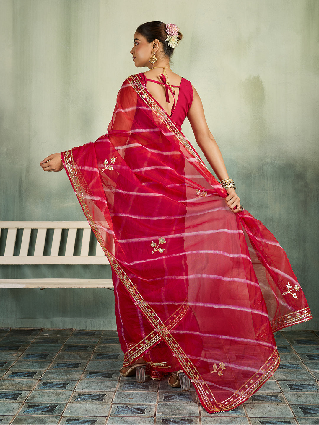 KcPc New Latest Organza Leheriya Style With Gotapatti Work Saree MHS