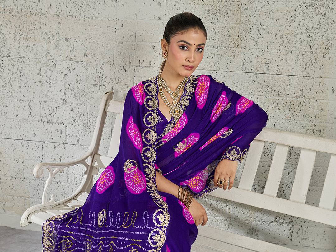 KcPc New Festive Bandhani Style Georgette Saree with Pattern Work PDM