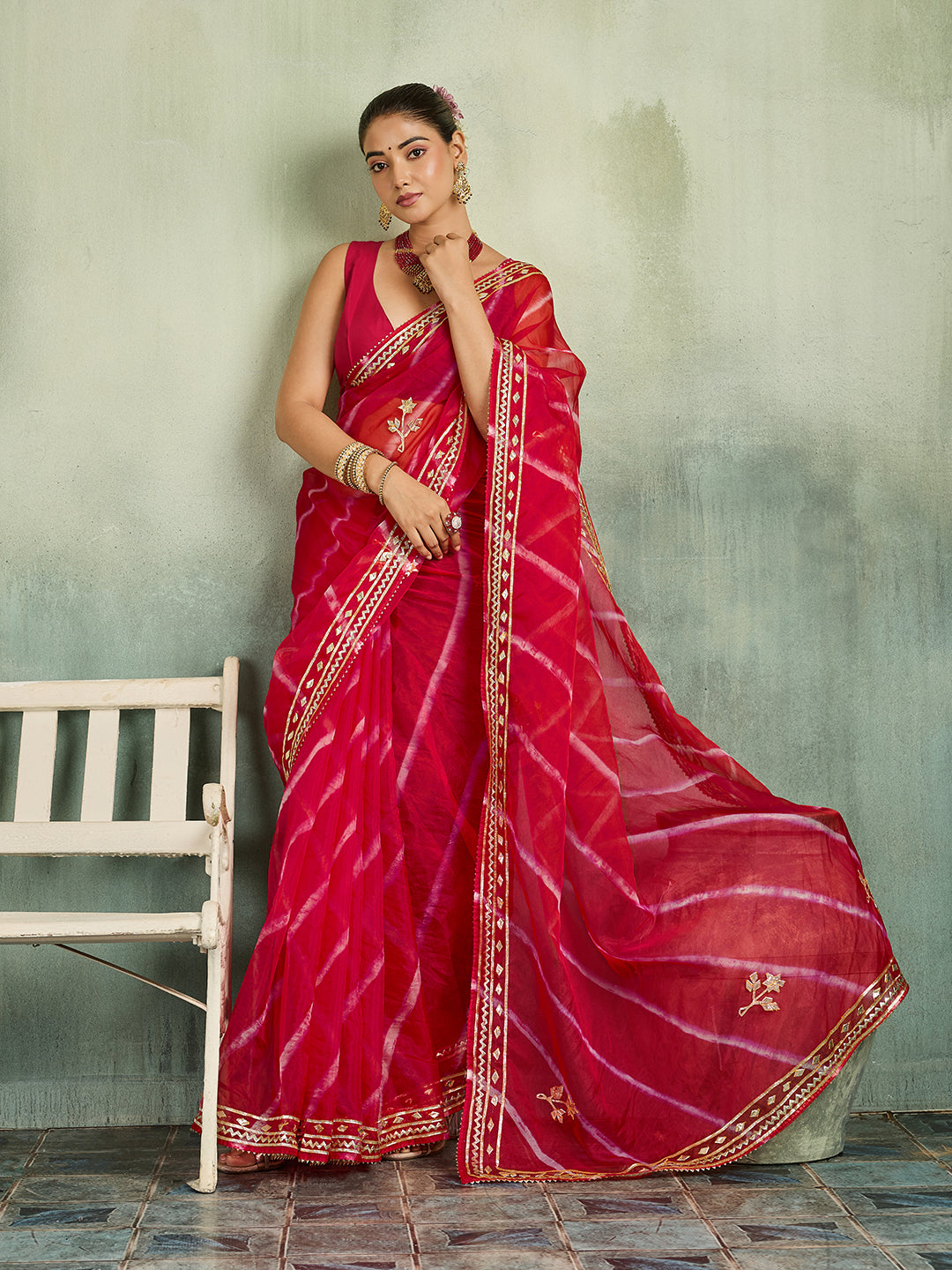 KcPc New Latest Organza Leheriya Style With Gotapatti Work Saree MHS