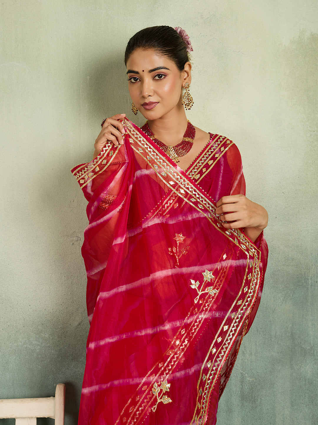 KcPc New Latest Organza Leheriya Style With Gotapatti Work Saree MHS