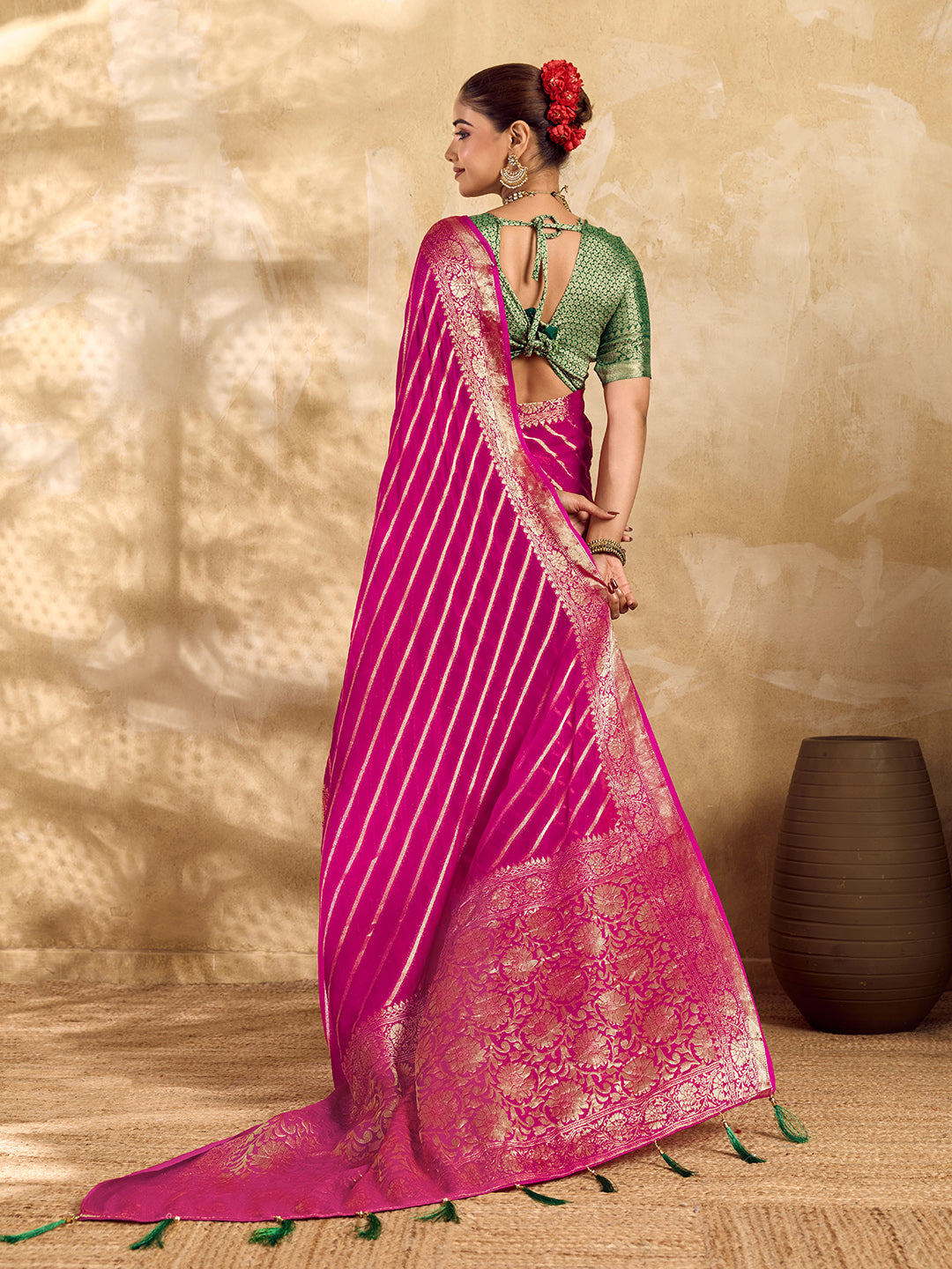 KcPc Pure khaddi Georgette Banarasi Handloom Leheriya Zari Weaving SareeMAHA