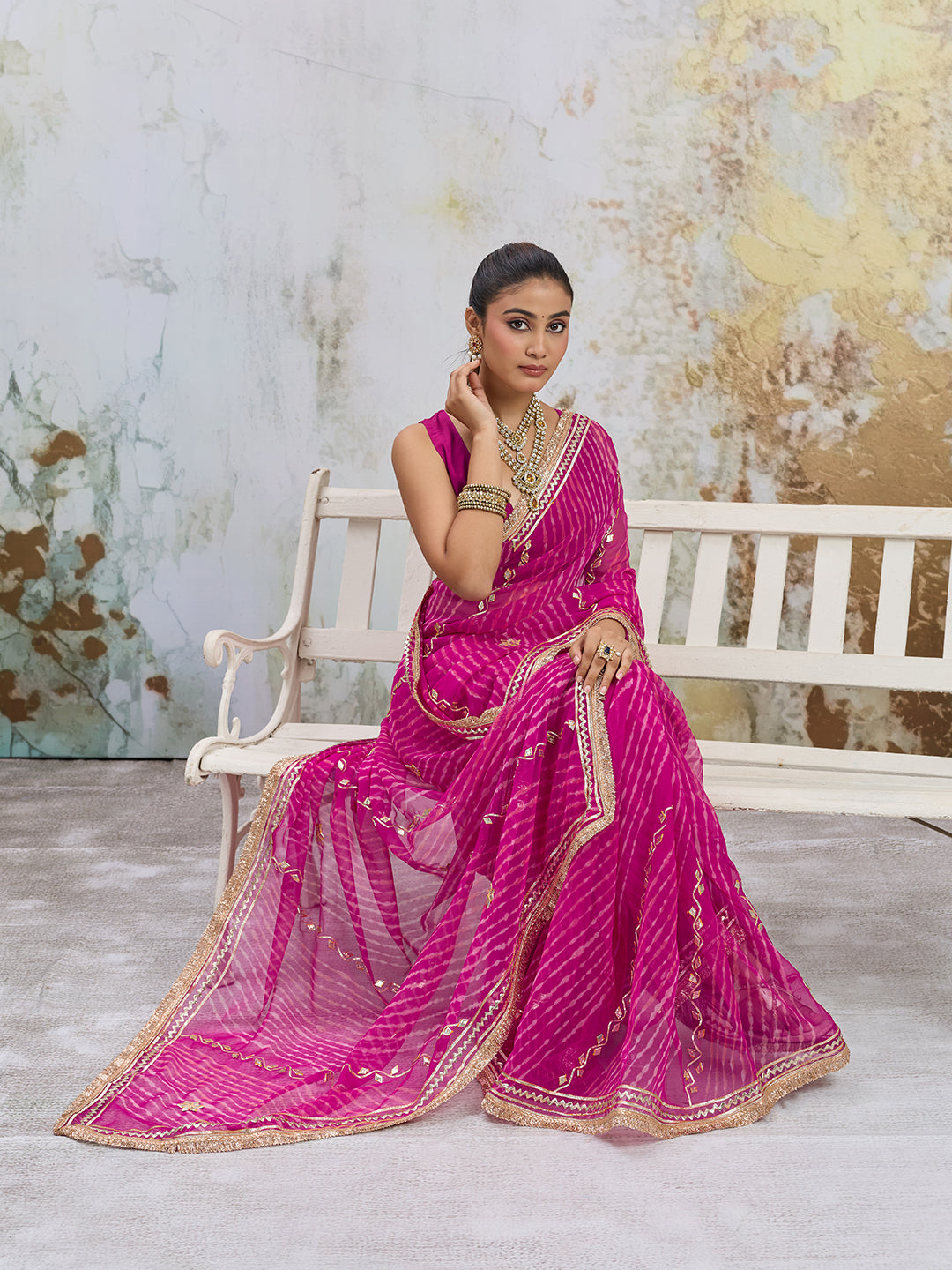 KcPc Traditional Georgette Leheriya Saree for Women MHS