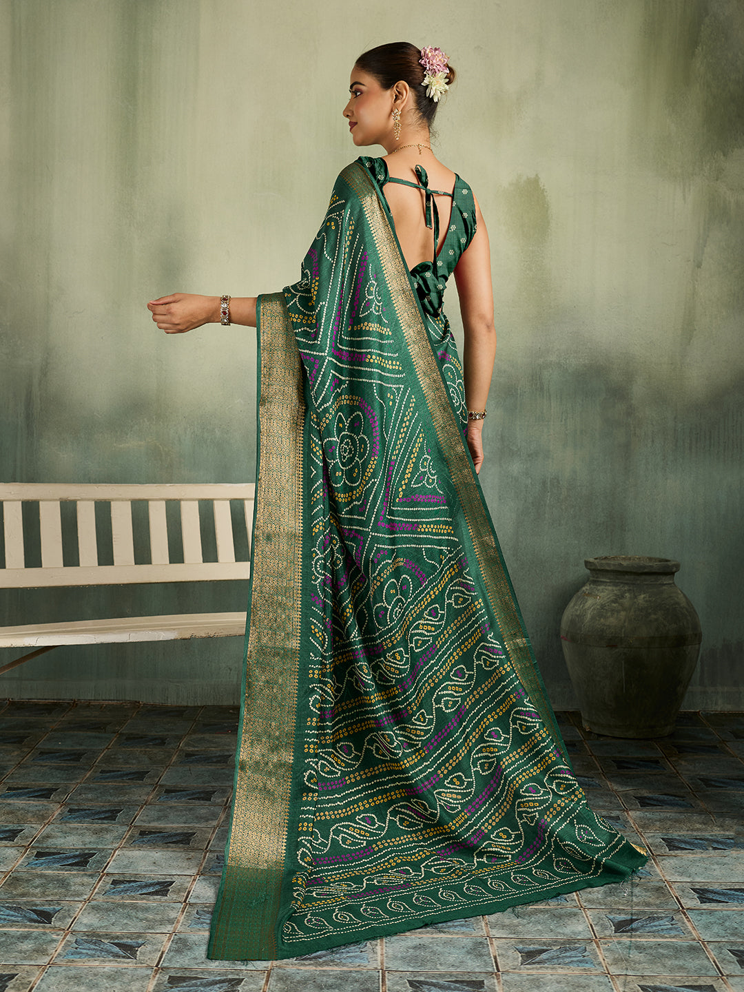 KcPc New LatestCotton Silk Bandhani Style With Zari Border Work Saree STL