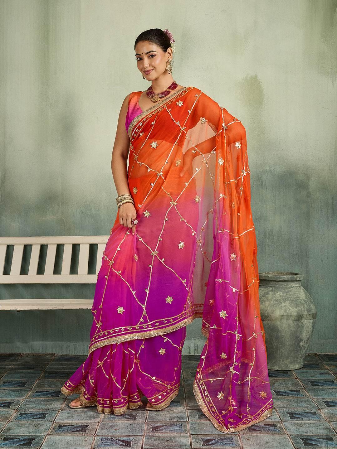 KcPc Georgette Designer Saree with Traditional Gotapatti Work MHS