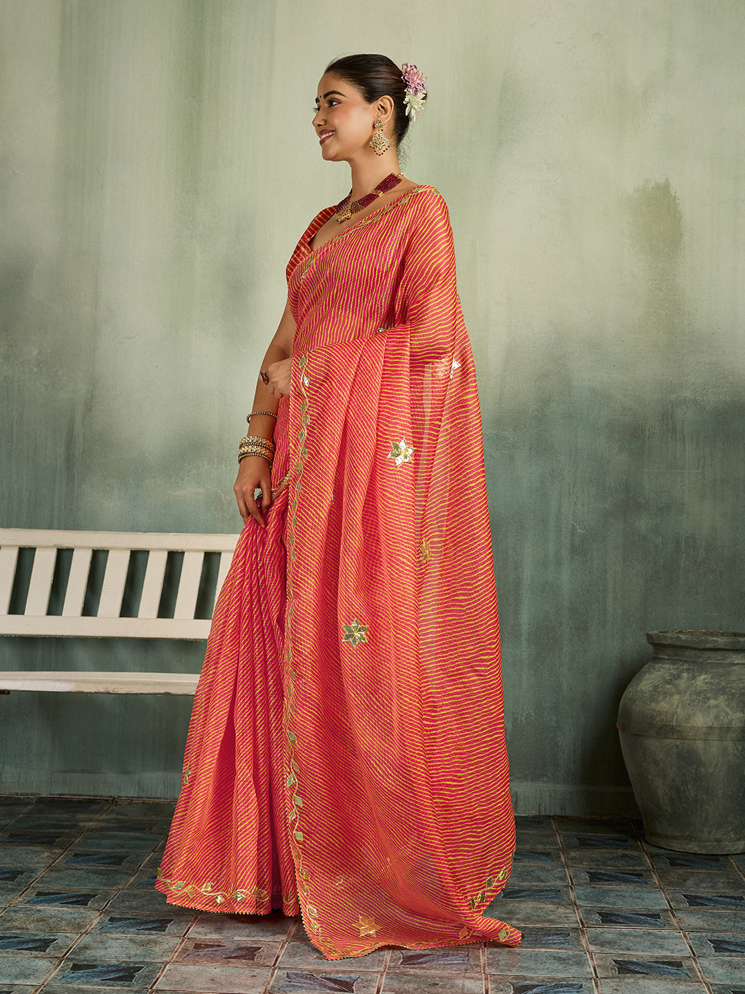 KcPc New Latest Kota doria Leheriya Style With Gotapatti Work Saree MHS