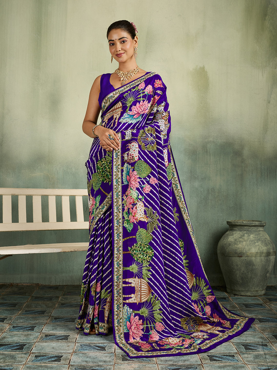 KcPc Traditional Kalamkari Pure Silk Saree with Thread WorkBRC