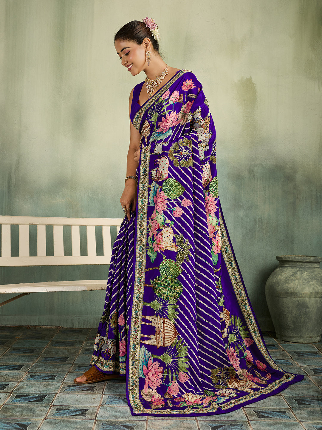 KcPc Traditional Kalamkari Pure Silk Saree with Thread WorkBRC