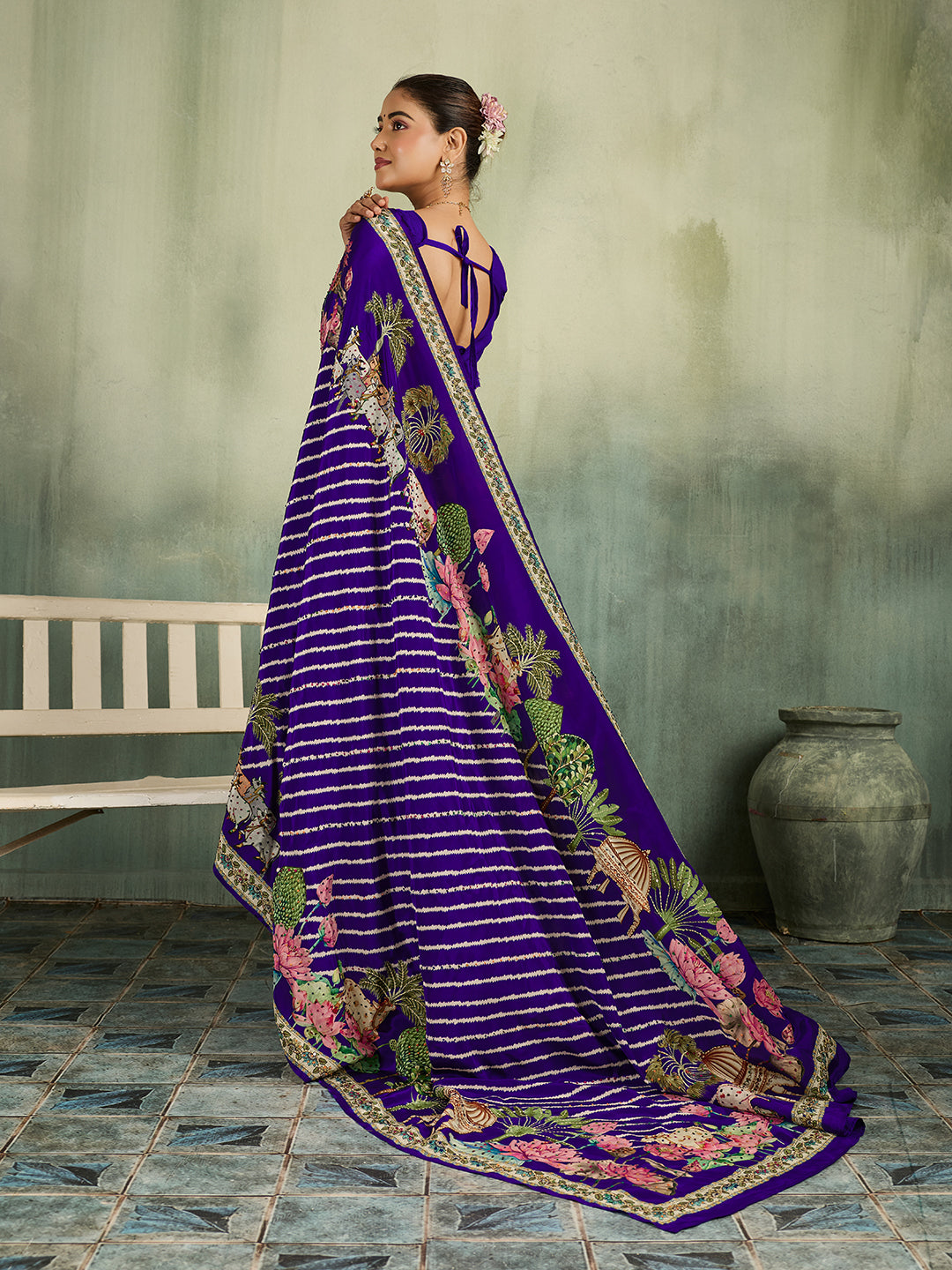KcPc Traditional Kalamkari Pure Silk Saree with Thread WorkBRC
