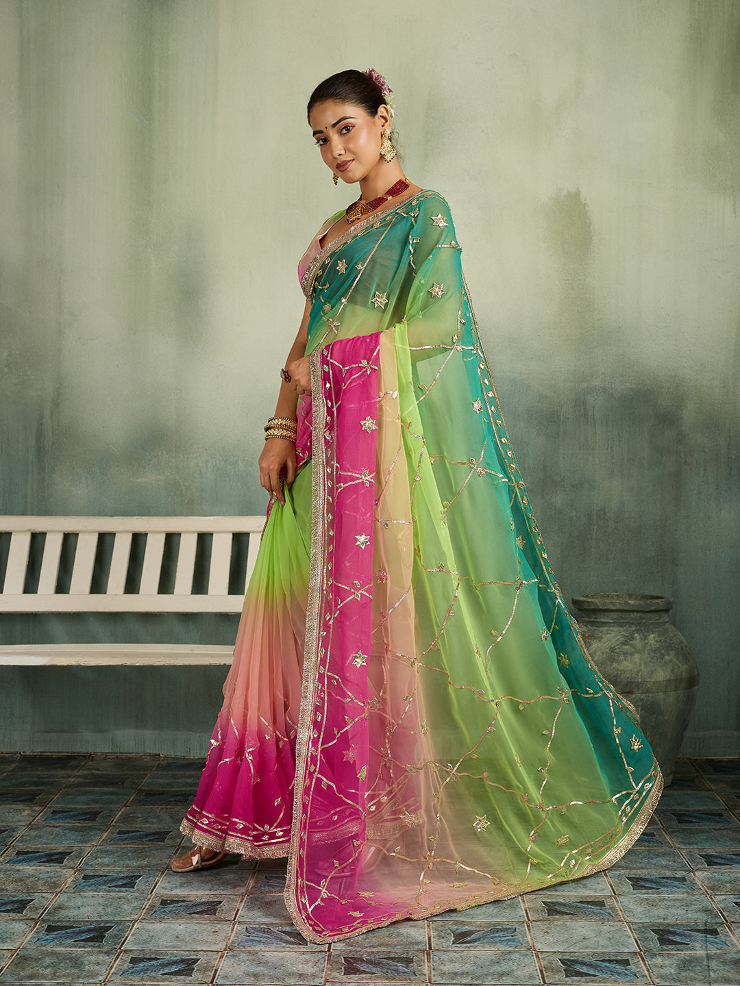 KcPc Georgette Saree with Traditional Style & Gotapatti Work MHS