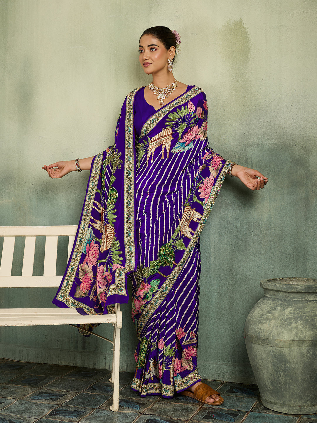 KcPc Traditional Kalamkari Pure Silk Saree with Thread WorkBRC