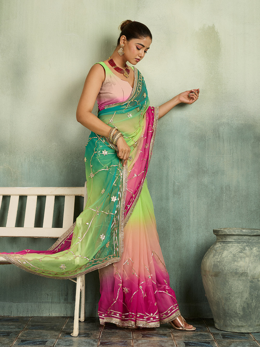 KcPc Georgette Saree with Traditional Style & Gotapatti Work MHS