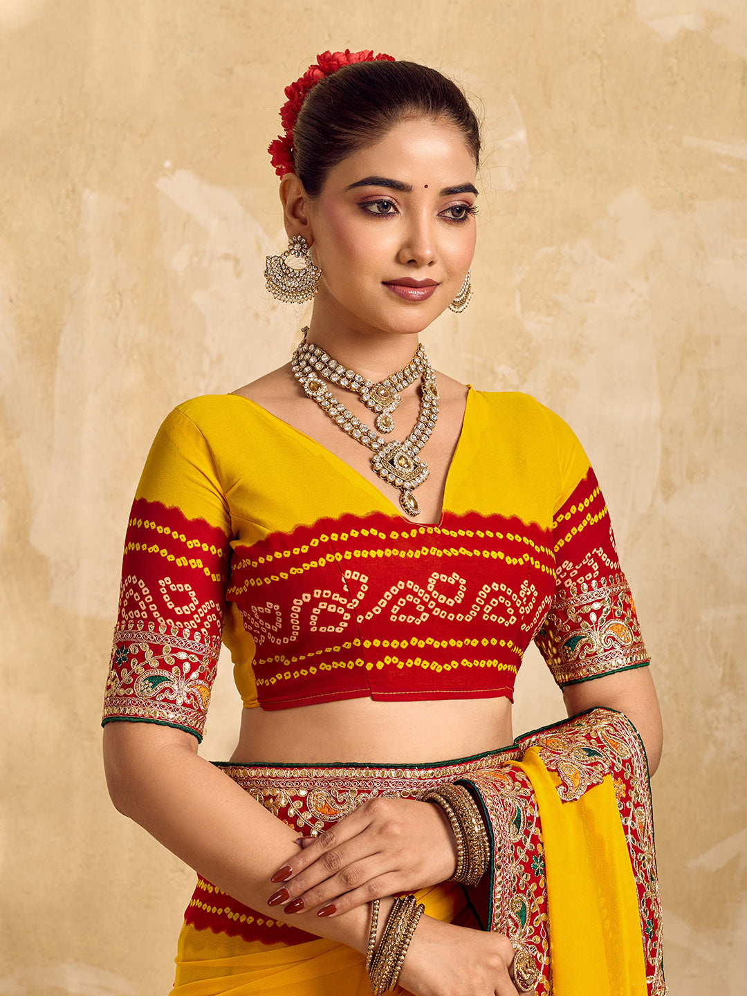 Gotapatti Work saree in rajsthani chunri peela design