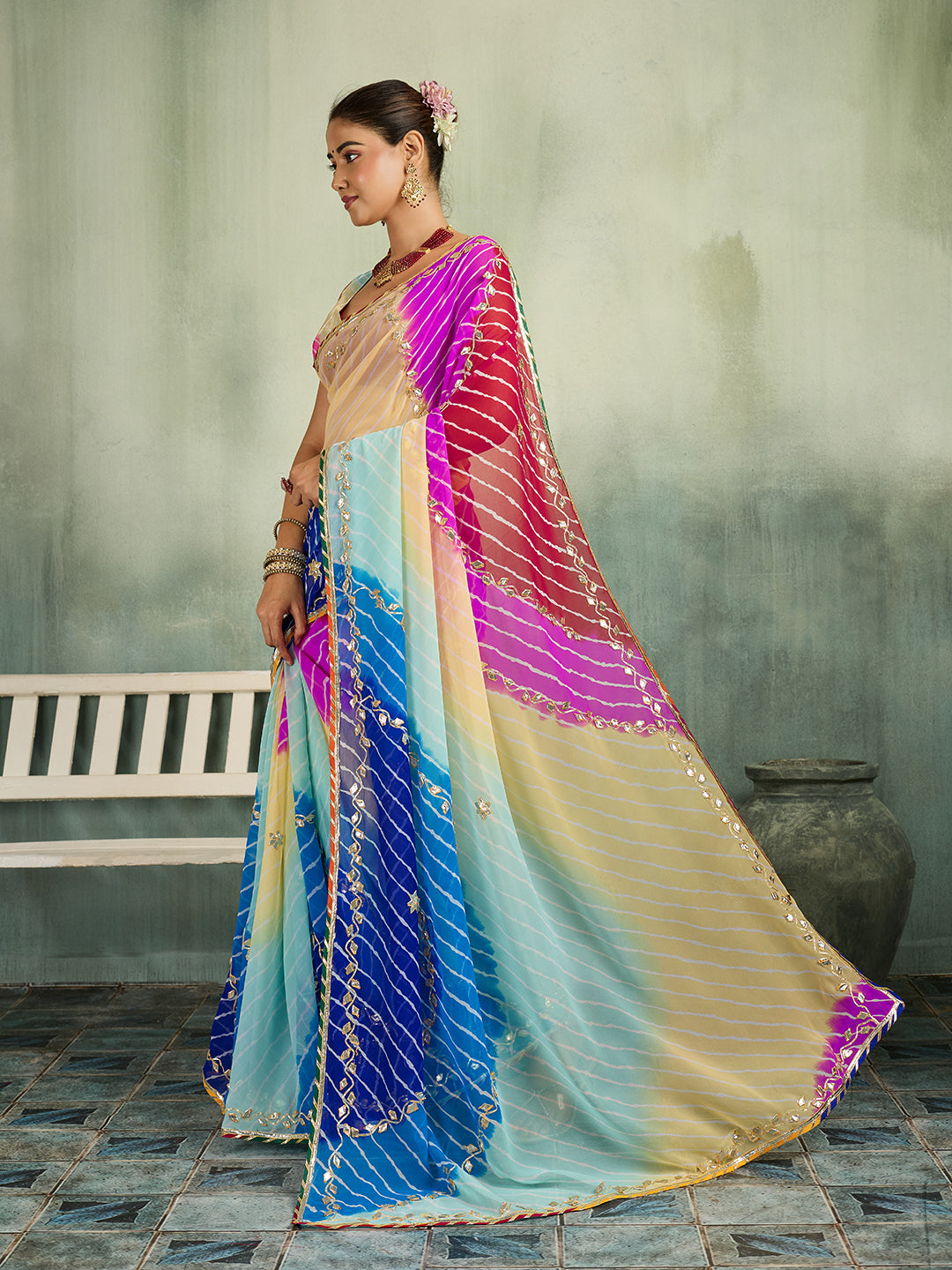 KcPc New Launch Georgette Multicolour Jaipuri Gotapatti Leheriya Saree MHS