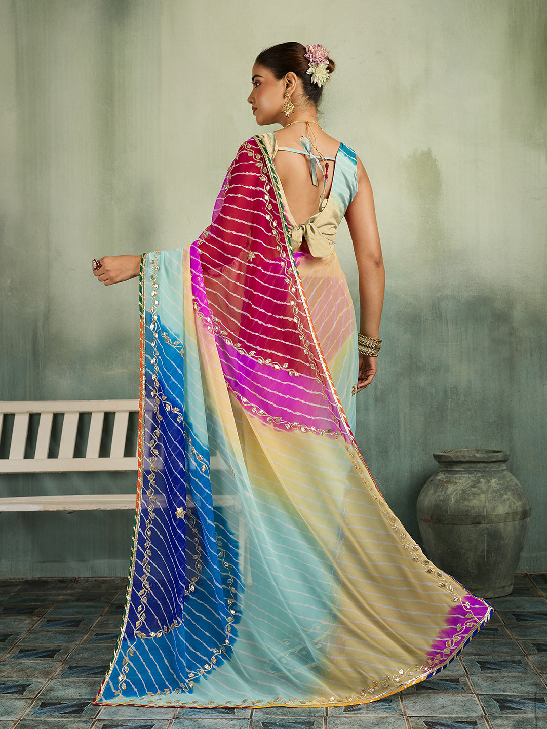 KcPc New Launch Georgette Multicolour Jaipuri Gotapatti Leheriya Saree MHS