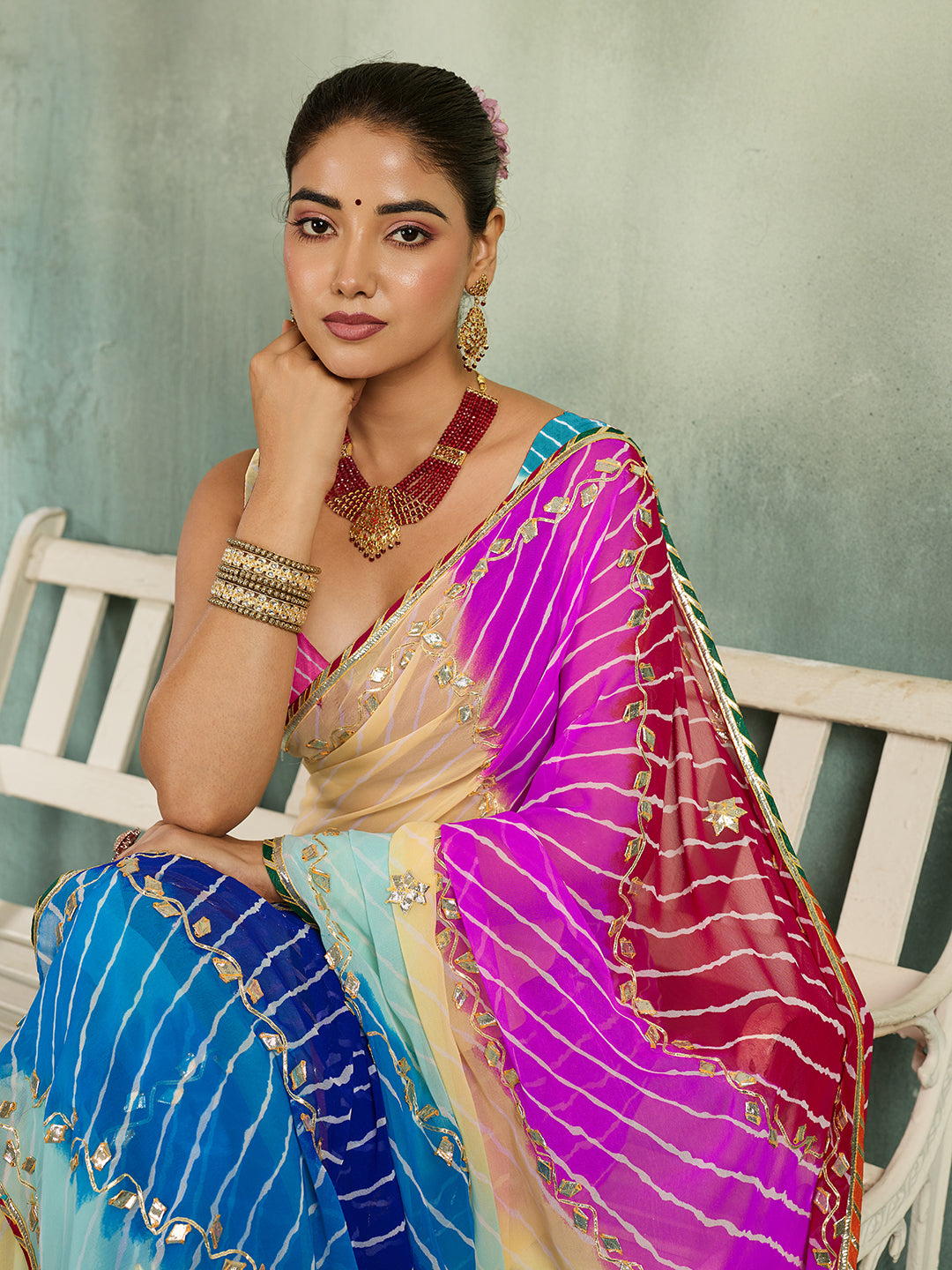 KcPc New Launch Georgette Multicolour Jaipuri Gotapatti Leheriya Saree MHS