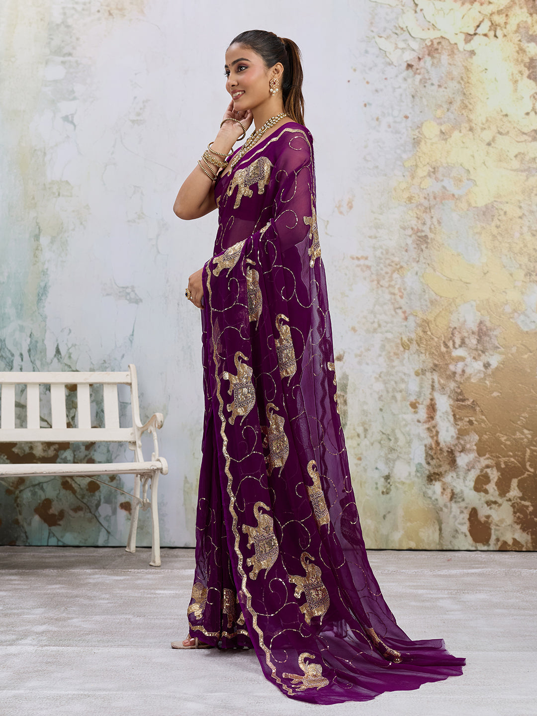 KcPc New Royal Festive Wear Chiffon Saree Crafted with Beautiful Aari Tari EmbellishmentDWA