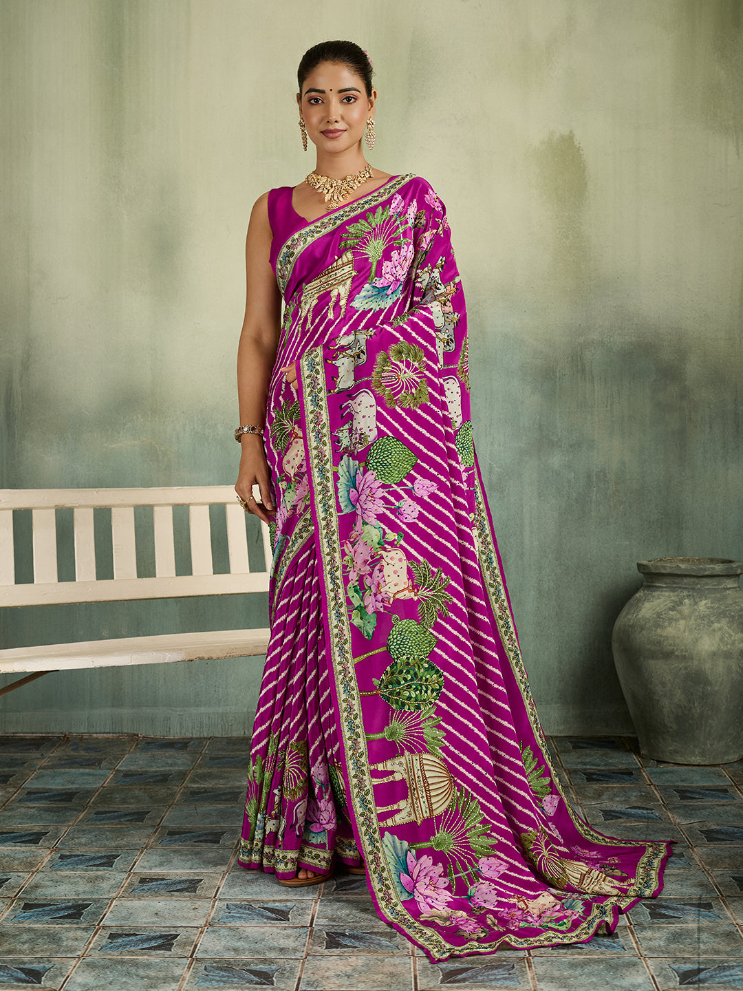 KcPc Beautiful Pure Silk Kalamkari Style Saree with Thread WorkBRC
