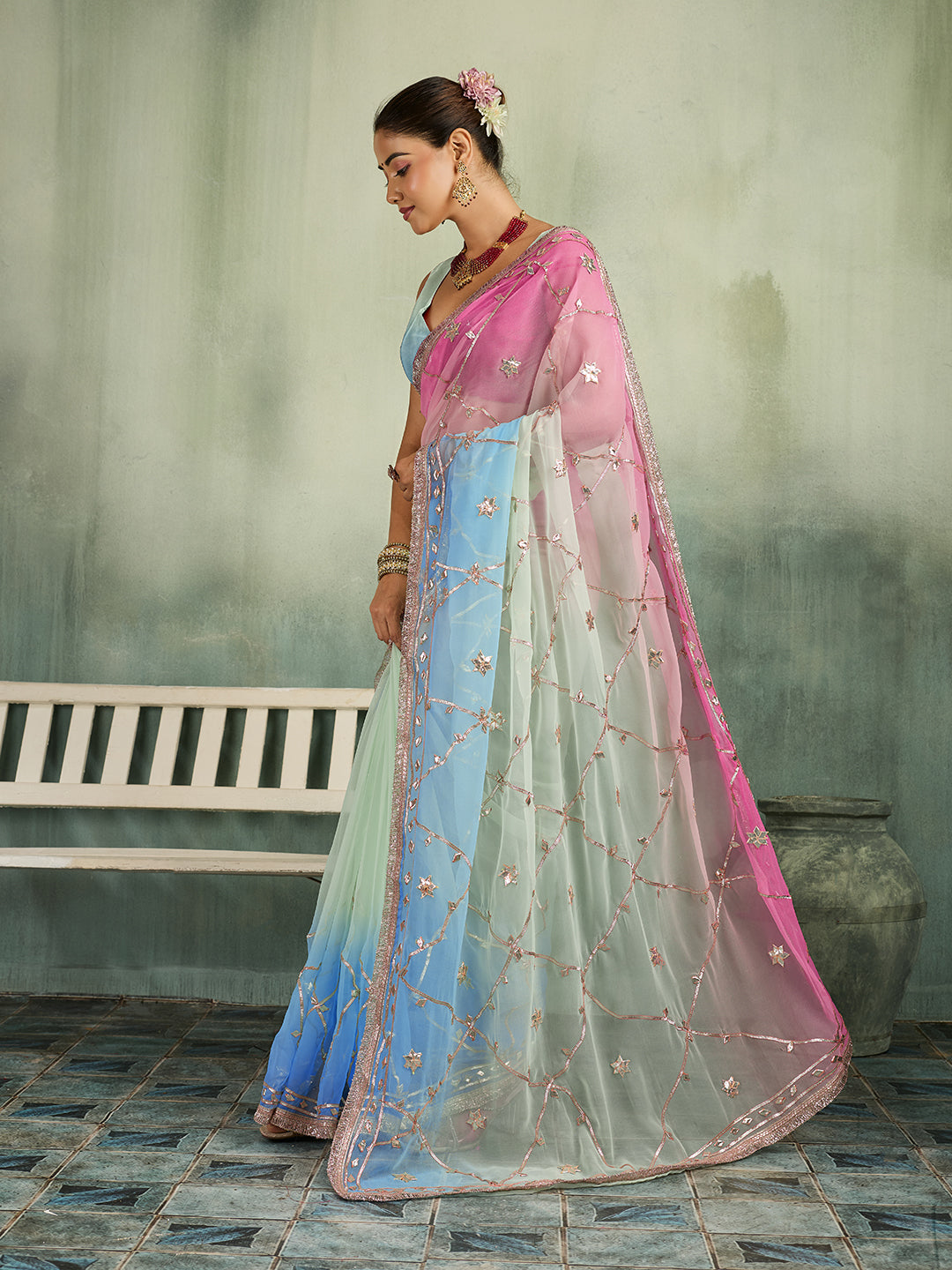 KcPc Georgette Traditional Saree with Gotapatti Work MHS