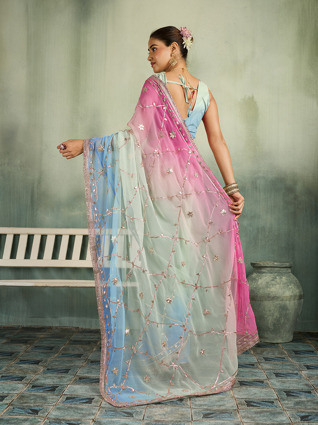KcPc Georgette Traditional Saree with Gotapatti Work MHS