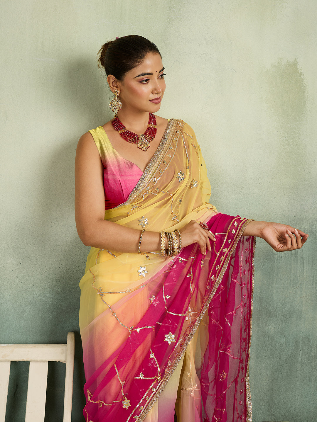 KcPc Traditional Georgette Saree with Beautiful Gotapatti Work MHS