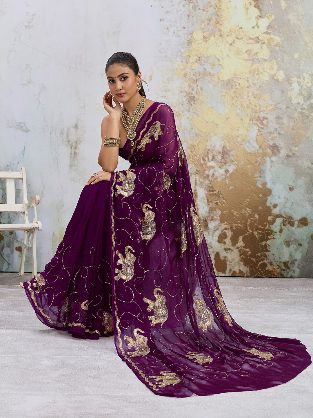 KcPc New Royal Festive Wear Chiffon Saree Crafted with Beautiful Aari Tari EmbellishmentDWA